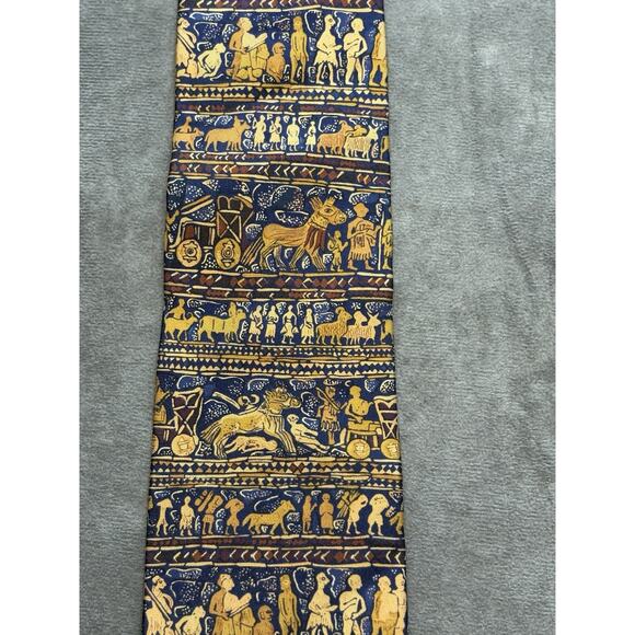 Alynn Mens Silk Tie “Ancient Art Egypt 3000 BC Gold‎ Brown Excellent - Picture 1 of 3